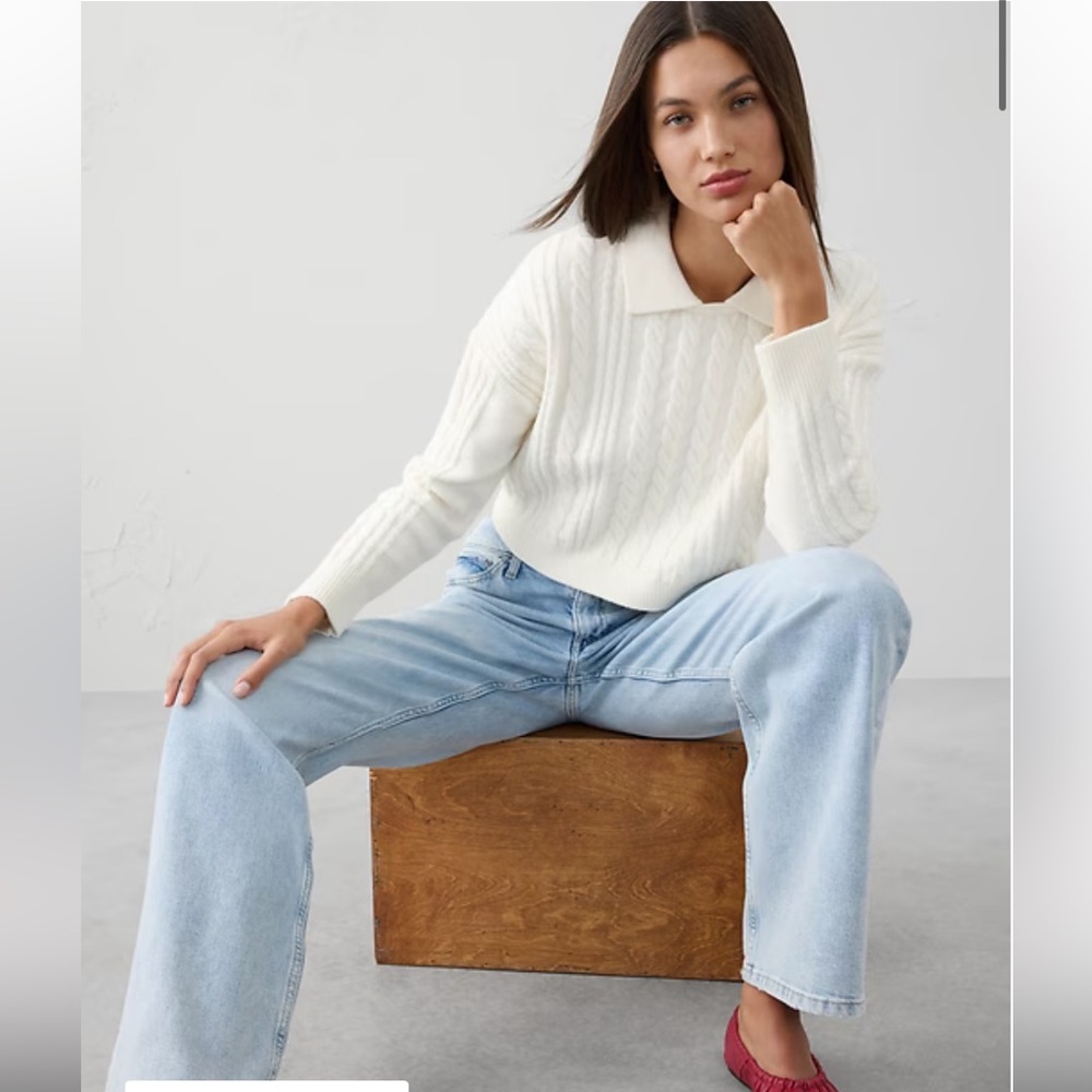 BRAND NEW Banana Republic Perfectly Soft Cable Sweater | White | Small